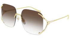 Gucci Logo sunglasses model GG0646S oval metal frame color code 002 shiny endura gold with gold temple and gradient brown lens. Gucci Sunglasses Women, Sunglasses Logo, Nature Color Palette, Gucci Logo, Buy Gucci, Oval Sunglasses, Gucci Sunglasses, Gold Sunglasses, Sunglass Lenses