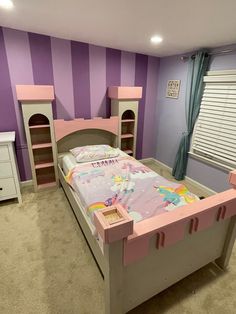 "Princess Castle Bed (PLANS ONLY) in downloadable pdf format. A project you can build so your little king or queen can transition to a big-kid bed they will love to sleep in! This princess castle bed plan set is designed for a twin size mattress (75\"L x 39\"W x 7\"H), but you could modify the build to accommodate a larger mattress. These plans include many detailed diagrams and instructions, explaining each step very clearly. Finished bed dimensions are 91\"L x 75\" W x 62\"H. The bed is design Diy Castle Bed, Diy Princess Bed, Princess Themed Bedroom, Princess Castle Bed, Twin Size Mattress, Aurora Wedding, Castle Bed, Diy Wood Plans, Kid Bed