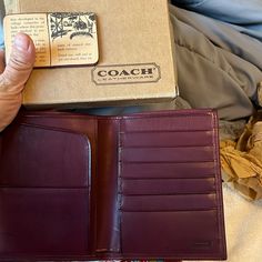 Vintage New Coach Wallet Passport Holder Maroon Soft Leather Comes With Box Tissue Story Book Red Rectangular Wallet, Travel Wallets With Interior Card Slots In Burgundy, Travel Wallet With Interior Card Slots In Burgundy, Coach Travel Wallets Rectangular, Coach Rectangular Wallet For Travel, Coach Rectangular Travel Wallet, Coach Travel Wallet, Rectangular, Classic Burgundy Wallet With Card Slots, Burgundy Wallet With Interior Card Slots