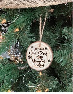 a christmas ornament hanging on a tree