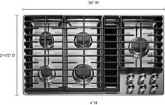 an image of a stove top with measurements for the bottom and side burners on it