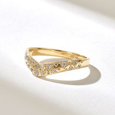 Unique Design Real Solid Gold Curved Wedding Band adorned with paved real diamonds Features * Made to Order. * Gold KT: 10K, 14K, 18K * Custom Gold Color: Rose Gold, Yellow Gold, White Gold * Diamond Color-Clarity: D-E-F color VVS Clarity * Total CTW: 0.26ctw * Width of Band: 2.20MM * Thickness of Band: 0.90MM * Ready to Ship in 5-7 Business Days ✓ We care about the environment,the jewelry we cast is made with recycled gold. We source exclusively post-consumer material that is refined back to th Unique Open Diamond Ring For Wedding, Unique Open Wedding Diamond Ring, Anniversary Gold Diamond Ring With Decorative Band, Anniversary Diamond Ring With Decorative Band, Gift Diamond Ring With Decorative Band, Fine Jewelry Diamond Ring With Decorative Band As Gift, Unique Diamond Cut Ring For Anniversary, Unique Yellow Gold Stackable Rings For Anniversary, Thick Curved Wedding Band