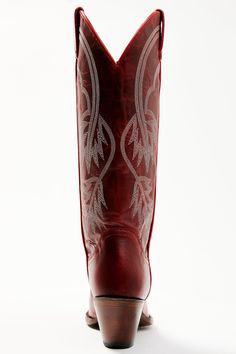 Leather 14" shaft height Round toe Embroidered pattern suavel rojo shaft material Imported Side pull-tabs Bontext elastafoam insole Leather outsole Western heel 3/4" welt Style Knee High Boots, Maroon Boots, Spot Lights, Work Boots Men, Tall Boot, Iconic Women, Dress Hats, Denim Outfit, Cowgirl Boots