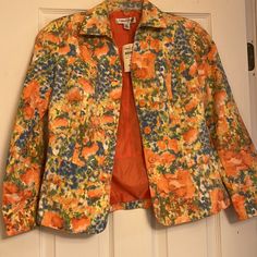 This Is A Gorgeous Jacket By Coldwater Creek In Bright Summer Colors. Orange Floral Print Outerwear For Fall, Spring Multicolor Outerwear For Work, Spring Workwear Multicolor Outerwear, Fitted Orange Outerwear For Summer, Casual Orange Summer Outerwear, Orange Long Sleeve Outerwear For Spring, Fitted Casual Orange Outerwear, Casual Fitted Orange Outerwear, Vintage Multicolor Spring Outerwear