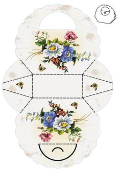 a cut out box with flowers and bees on the front, in white paper background