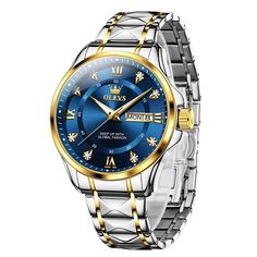 OLEVS 2906 Mens Watches Diamond Chronograph Fashion Casual Dress Wrist Watch Luminous Waterproof - OLEVS Movado Mens Watches, Mens Dress Watches, Blue Watches, Business Dress, Luxury Diamonds, Metal Straps, Watch For Men, Free Bracelet, Classic Watches