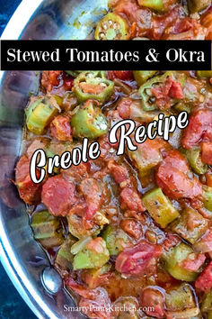 Stewed tomatoes and okra in skillet. Salmon And Okra Recipes, Sausage Okra And Tomatoes, Frozen Okra Recipes, Southern Side Dishes, Southern Dishes, Stewed Tomatoes