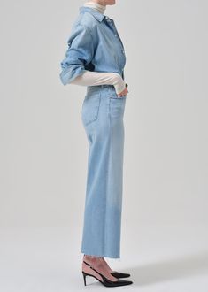 Our Lyra is a vintage inspired silhouette that sits high on the waist with an easy, relaxed top block cut with a cropped inseam with a voluminous wide leg. This fit is true to size. Looks Like: Light indigo with subtle whiskering and fadingFeels Like: Signature soft stretch denim designed to hold its shape all-day From our HUMANITY Collection High-rise Wide-leg Denim Blue Pants With Five Pockets, Luxury High-rise Wide Leg Pants In Denim Blue, Mid-rise Denim Wide Leg Pants With Frayed Hem, Non-stretch Blue Denim Wide Leg Pants, Wide-leg Rigid Denim Pants In Denim Blue, Denim Design, Hat Shop, Swim Accessories, New Arrival Dress