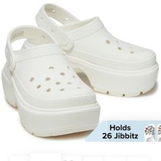 Step Out In Style With These Women's Crocs Stomp Clog Chalk White Slip-On Slides. These Shoes Are Perfect For Any Occasion, Whether You're Traveling, Going Out, Or Just Running Errands. The Slip-On Design Makes Them Easy To Wear, And The Rubber Upper Material Provides Durability And Comfort. The Crocs Siren Model Features A Solid Pattern And A Lightweight, Breathable Design That Makes Them Perfect For Walking, Hitting The Beach, Or Even School. These Shoes Are Available In Uk Shoe Size 7 And Us High Heel Slippers, Crocs Classic Clogs, Platform Clogs, Muck Boots, Women's Crocs, Heel Slippers, Comfort Wear, Clogs Shoes, Womens Clogs