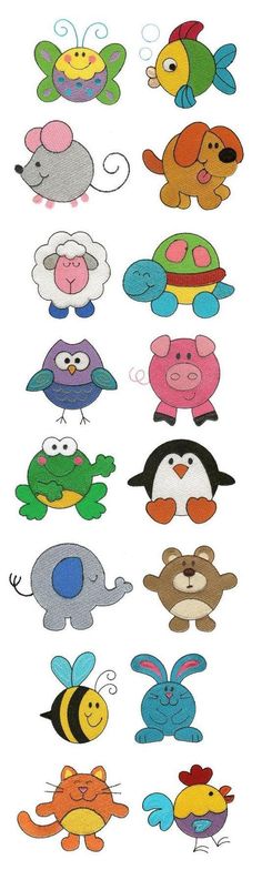 a bunch of different cartoon animals on a white background