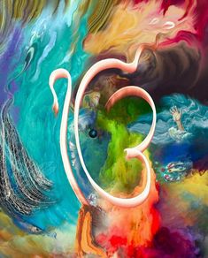 an abstract painting with the number thirty three in it's center, surrounded by colorful colors