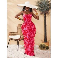 -Item Id 30257309 -Color: Red -Style: Boho -Pattern Type: Floral, All Over Print -Details: Backless, Criss Cross, Tie Back -Neckline: Spaghetti Strap -Sleeve Length: Sleeveless -Type: Cami -Hem Shaped: Straight -Length: Long -Fit Type: Regular Fit -Fabric: Non-Stretch -Material: Woven Fabric -Composition: 100% Polyester -Care Instructions: Machine Wash Or Professional Dry Clean -Sheer: No **Open To Offers!!!** **Bundle To Save More** **30% Off Bundles Of 2 Or More Items!!** ***Orders Go Out With Summer Party Maxi Dress With Ruffled Straps, Beach Dresses With Ruffled Straps And Lining, Beach Dresses With Lined Ruffled Straps, Summer Tiered Maxi Dress For Party, Red Fitted Beach Dress, Red Tiered Maxi Dress For Party, Red Strapless Summer Maxi Dress, Red Sleeveless Flirty Maxi Dress, Fitted Maxi Dress With Ruffled Straps For Beach