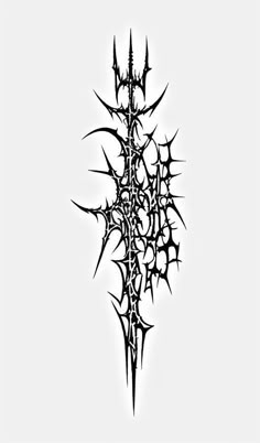 a black and white drawing of a cross with spikes on it's back side