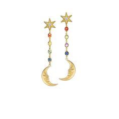 Anthony Lent Rainbow Sapphire Crescent Moonface Earrings Sunburst Jewelry, Moon Face Earrings, Anthony Lent, Diamond Signet Ring, History Of Art, Rainbow Sapphires, Bespoke Engagement Ring, Sapphire Color, Stacked Bangles