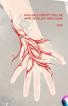 a hand with red lines on it that says, available concept will be more detailed and clean $ 350