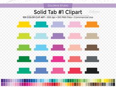 the color chart for solid tab clipart, with different colors and sizes to choose from