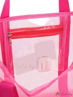 Bird in Bag - Polyester Mesh Beach Bag Large Capacity Travel Washing Bag Swimming Storage Bag Minimalist Mesh Beach Bag, Mothers Day Gift Pink Square Travel Bag, Square Pink Travel Bags, Pink Packable Bags For Daily Use, Packable Pink Bags For Daily Use, Trendy Pink Beach Bag For Everyday, Daily Use Packable Pink Bags, Trendy Pink Everyday Beach Bag, Square Beach Bag With Adjustable Strap For Travel, Pink Packable Travel Bag