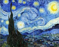 the starry night painting is shown in this image