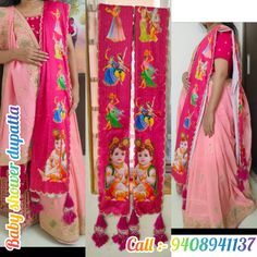 Baby Shower Dupatta Design, Draping Styles, Baby Shower Dress, Fabric Paint Diy, Saree Draping Styles, Baby Shower Deco, Indian Baby, Saree Draping