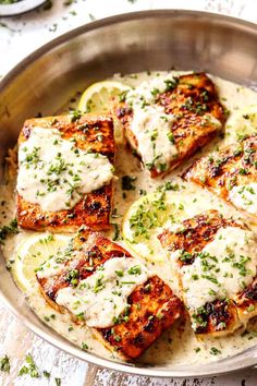 Mahi Mahi in Lemon Garlic Cream Sauce (easy, 30 MINUTE MEAL!) Lemon Garlic Cream Sauce, Raw Seafood, Mahi Mahi Recipes, Fish Dinner Recipes, Carlsbad Cravings, Garlic Cream Sauce, Fish Recipes Healthy, Makanan Diet, Fish Dinner