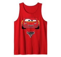 PRICES MAY VARY. Officially Licensed by Disney Graphic Artwork: H06191 Lightweight, Classic fit, Double-needle sleeve and bottom hem Fitted Red Top With Character Print, Fitted Red Tops With Character Print, Sleeveless Cotton Top With Character Print, Red Crop Top, Lightning Mcqueen, Graphic Artwork, Cami Tanks, Top Styles, Fashion Branding