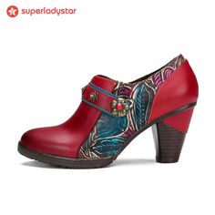 Red Leather Boots For Summer, Red Leather Shoes With Leather Sole For Fall, Bohemian Red Leather Boots, Red Leather Boots, Center Of Attention, High Heel Wedges, Leather Boot Shoes, The Supreme, Pumps Flat