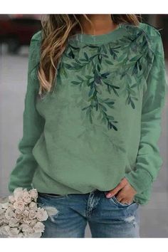 Green Female Clothes Outfits, Casual Sweater, Graphic Tops, Sweatshirts Online, Knit Tops, Long Sleeve Knit Tops, Women Hoodies Sweatshirts, Casual Sweaters, Poster Board