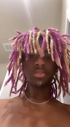 #black men #locs #dreadlocs #coloredlocs Dreadloc Colors, Different Color Dreads, Cute Colors To Dye Your Hair Black Women Dreads, Purple And Blonde Locs, Blue Locs Men, Multi Colored Locs Men, Blonde And Pink Locs