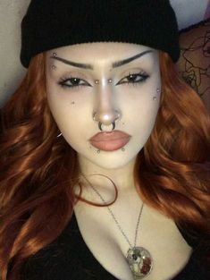 Alt Piercings Face, Full Face Piercings, Alt Piercings, Piercings Face, Funky Makeup, Face Piercings, Kawaii Makeup