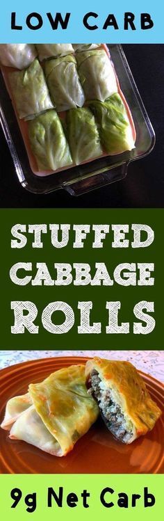 stuffed cabbage rolls are shown in two different images