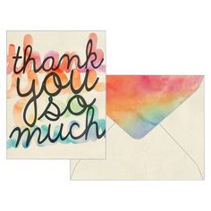 an envelope with the words thank you so much written on it and a watercolor background