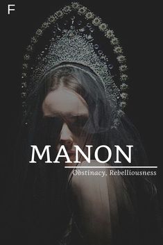 a woman wearing a tiara with the words manon in white lettering on it