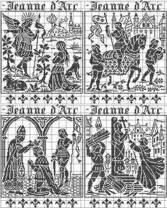 the cross stitch pattern shows four different scenes in black and white, each with an image of