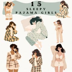 Looking for charming design for a cute bedtime themed project?  This Sleepy Pajama Girls Clipart Collection is perfect for adding a cozy, dreamy charm to your projects! This enchanting assortment features delightful illustrations of girls in their pajamas. Each clipart is meticulously crafted, showcasing charming details like soft pajamas and dreamy bedtime settings. Whether you're creating invitations for a slumber party, decorating for a cozy sleepover event, or simply celebrating the tranquil Cozy Sleepover, Sticker Clipart, Pyjama Party, See You Again Soon, Soft Pajamas, Girl Clipart, Grateful For You, Clipart Design, Slumber Parties