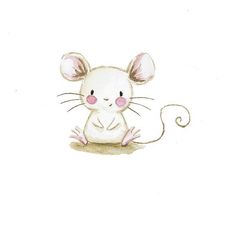 a drawing of a mouse sitting on top of a white surface with its eyes closed