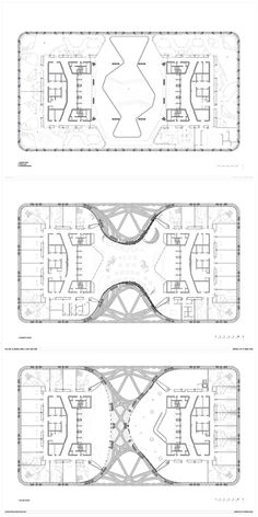 two drawings of the floor plan for an apartment building with multiple levels and different rooms