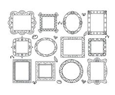 a set of different frames with hearts and arrows on the sides, all drawn in one line