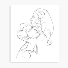 a black and white drawing of a woman kissing another woman's head with her eyes closed