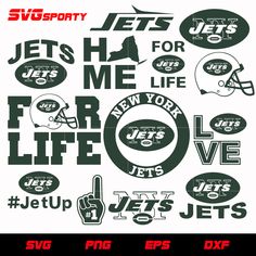 new york jets football team decals are shown in black and white, with the words'let's h4 for me for life '