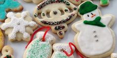 christmas cookies decorated with frosting and decorations