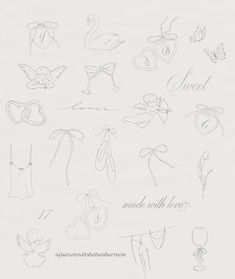 a drawing of various items that are drawn on white paper with the words love and other things