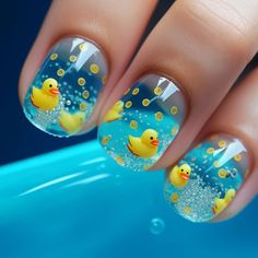 Swimming Nails Designs, Rubber Duck Nail Art, Rubber Duck Nails, Duck Nails Design, Cute Duck Nails, Duck Nail Designs, Nails Duck