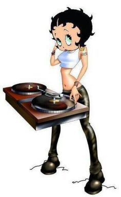 a cartoon girl is playing music on a turntable