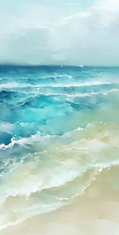 a painting of the ocean with waves coming in