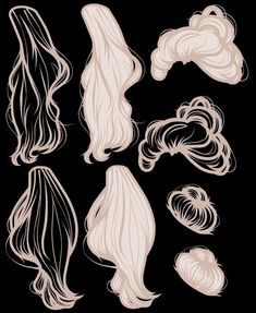 different types of hair on a black background