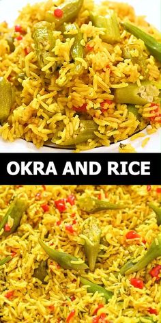 two pictures with different types of rice and vegetables