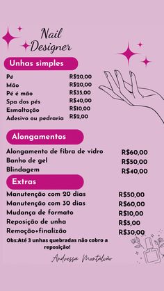 Estudio Nail Designer, Esthetician Marketing, Nails Designer, Price List Template, Glow Nails, Nail Services, Instagram Nails, Nails Desing