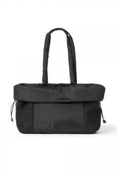 a black handbag with the word bosch on it, sitting in front of a white background