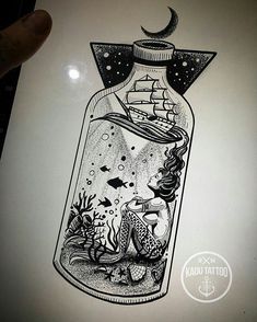 a drawing of a ship in a bottle