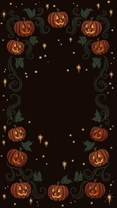 a black background with pumpkins on it and stars around the edges, as well as an ornate border